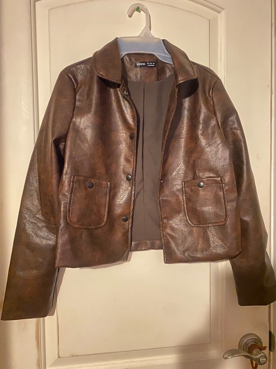 SHEIN Jackets & Blazers - SHEIN Brown Button-Front Leather Jacket for Women